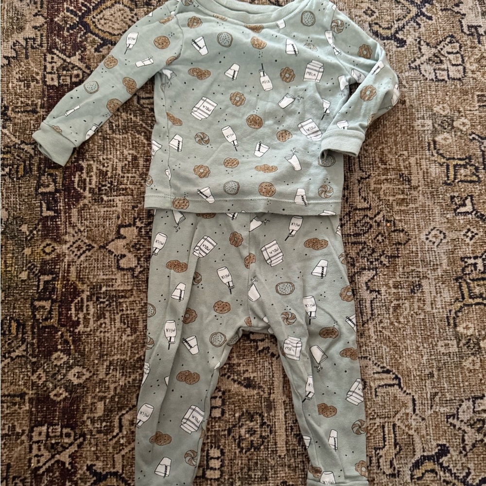 Green Kids Pajamas with Milk and Cookie Print